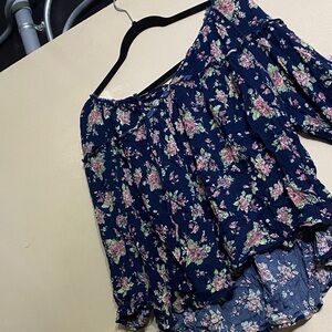 True Craft Navy Floral Off-Shoulder Blouse